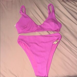aerie Pink Ribbed Bikini Set
